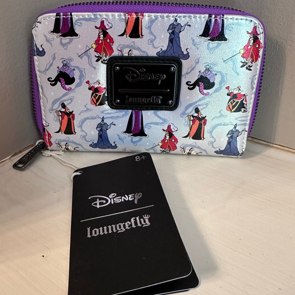 Loungefly Disney Villains Wallet Iridescent Characters Pattern Zip Around